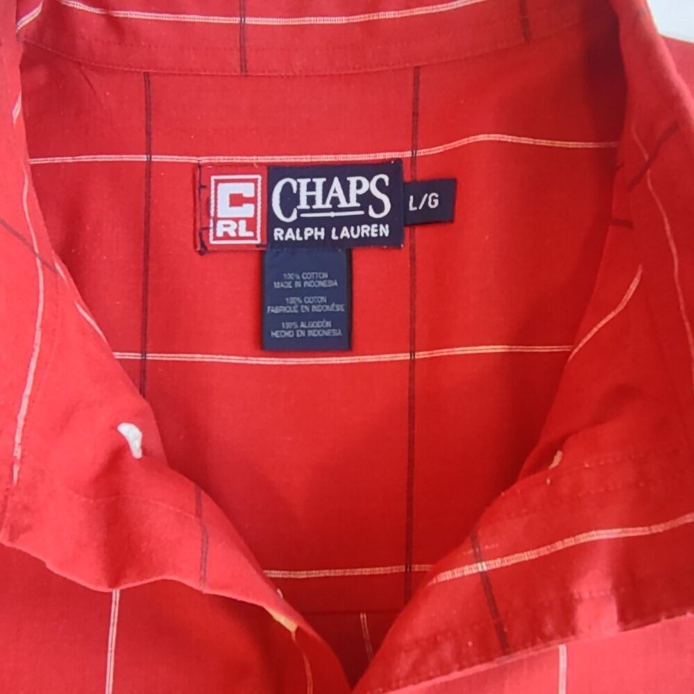 Vintage Ralph Lauren Chaps Mens Shirt Sz Large Windowpane Plaid Flag Logo - Picture 10 of 12